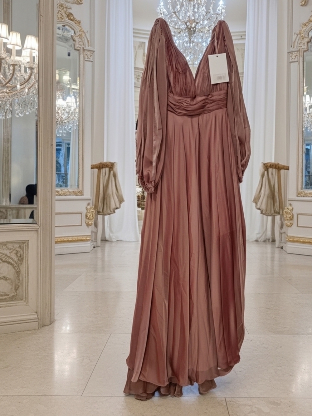 NWT Mac Duggal 67414 Elegant Mauve Long Sleeve V-Neck Evening Gown